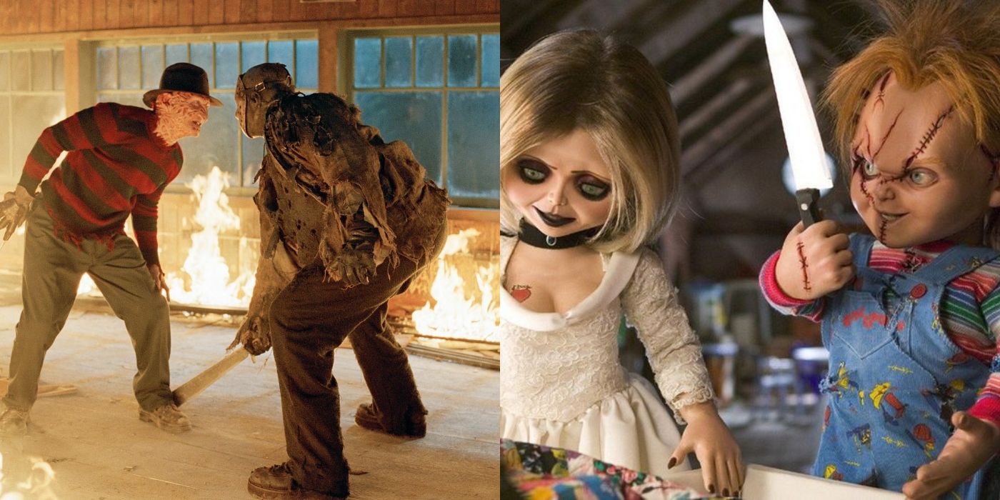 Split image of Freddy vs Jason and Tiffany and Chucky in Seed of Chucky