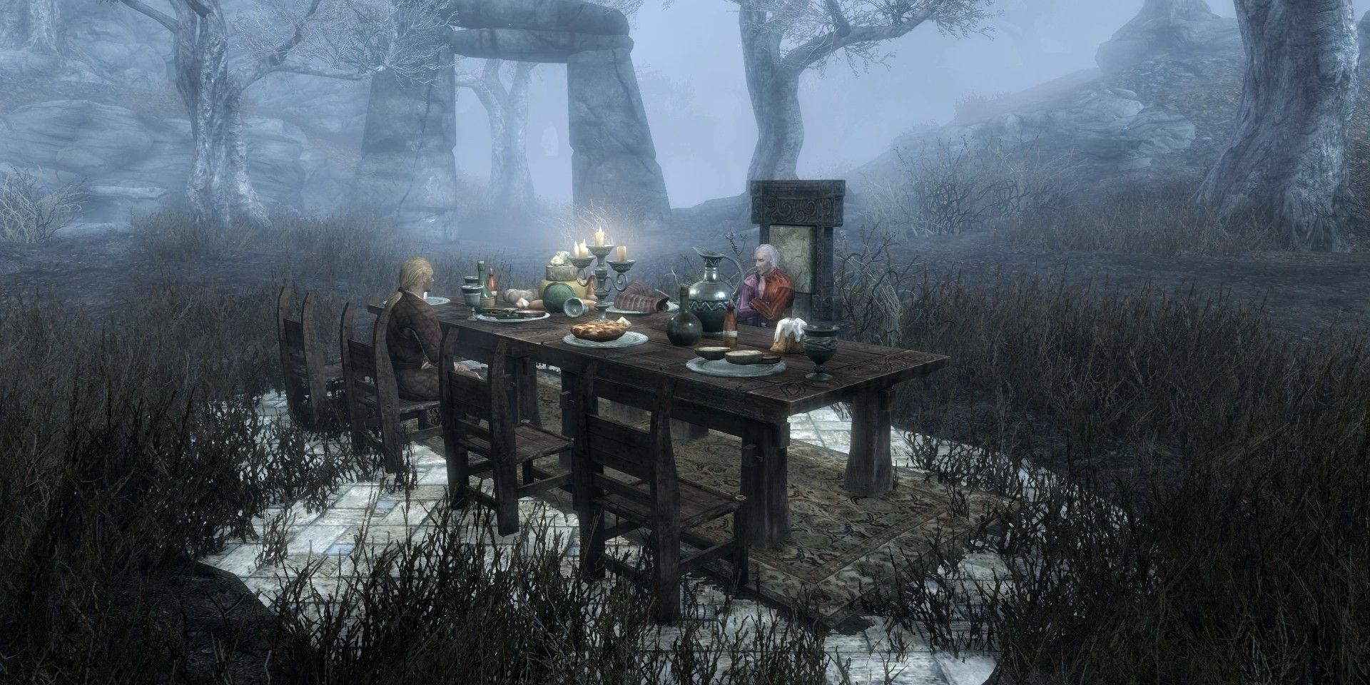 A festa do chá de Sheogorath e Pelagius III em Skyrim é uma referência ao Chapeleiro Maluco em Alice no País das Maravilhas.