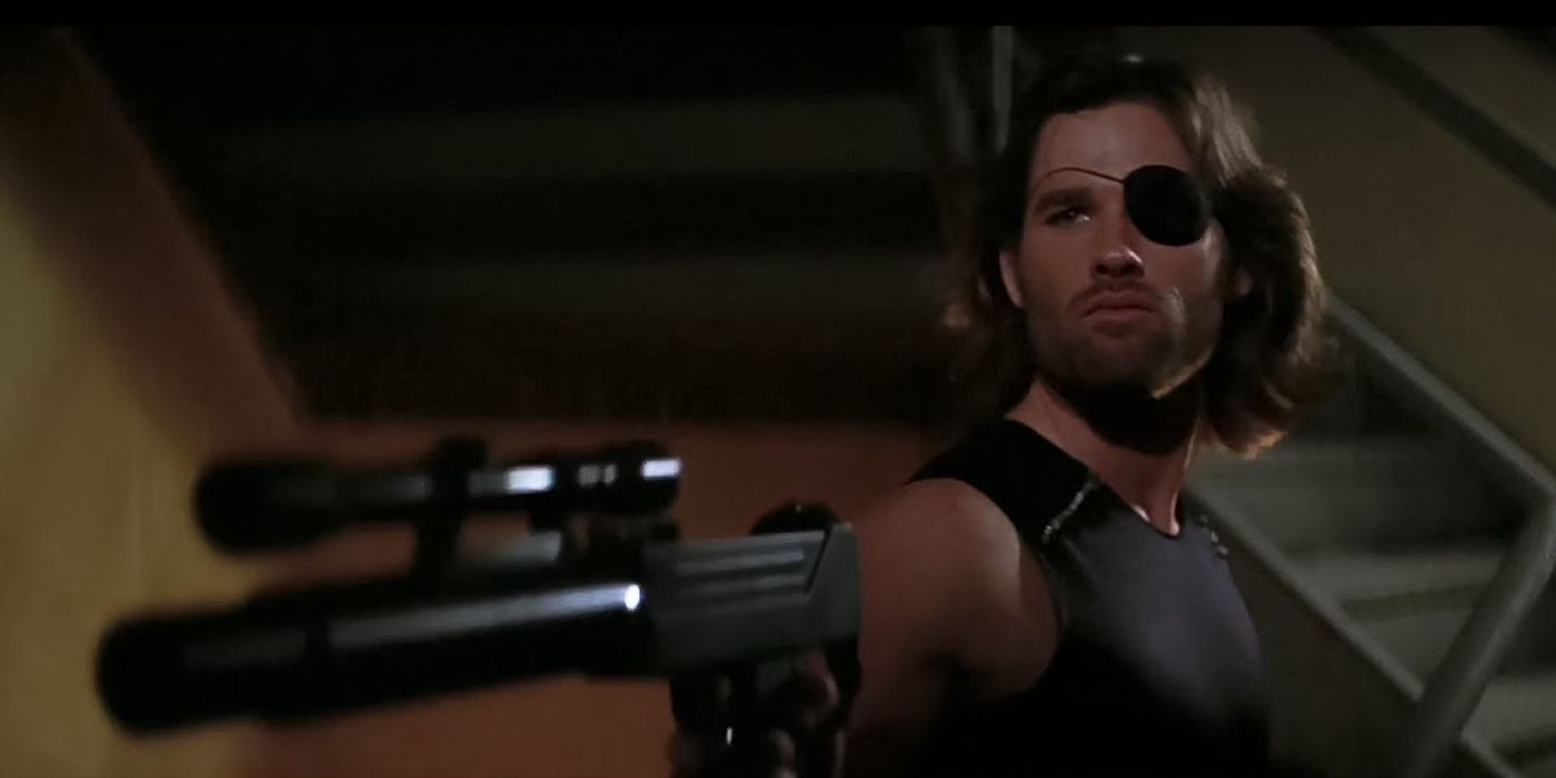 Snake Plissken points a gun from Escape from New York
