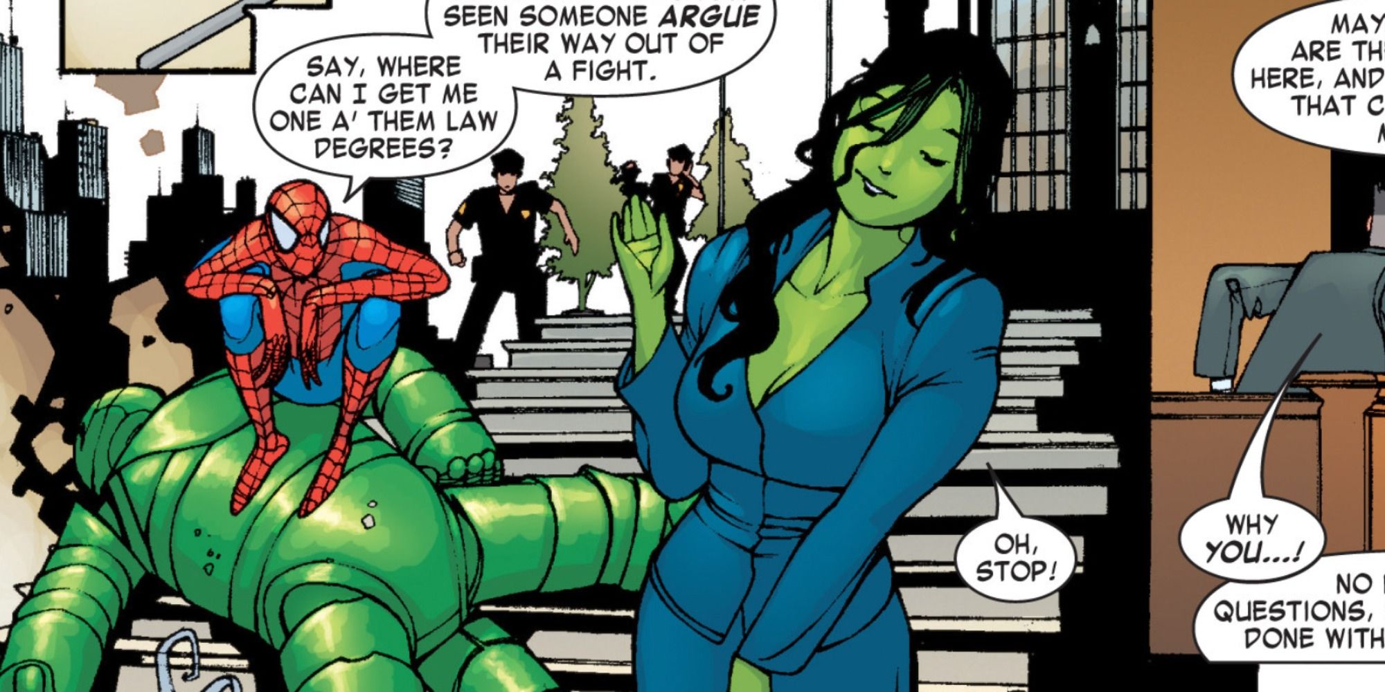 Spider-Man compliments She-Hulk in Marvel Comics.