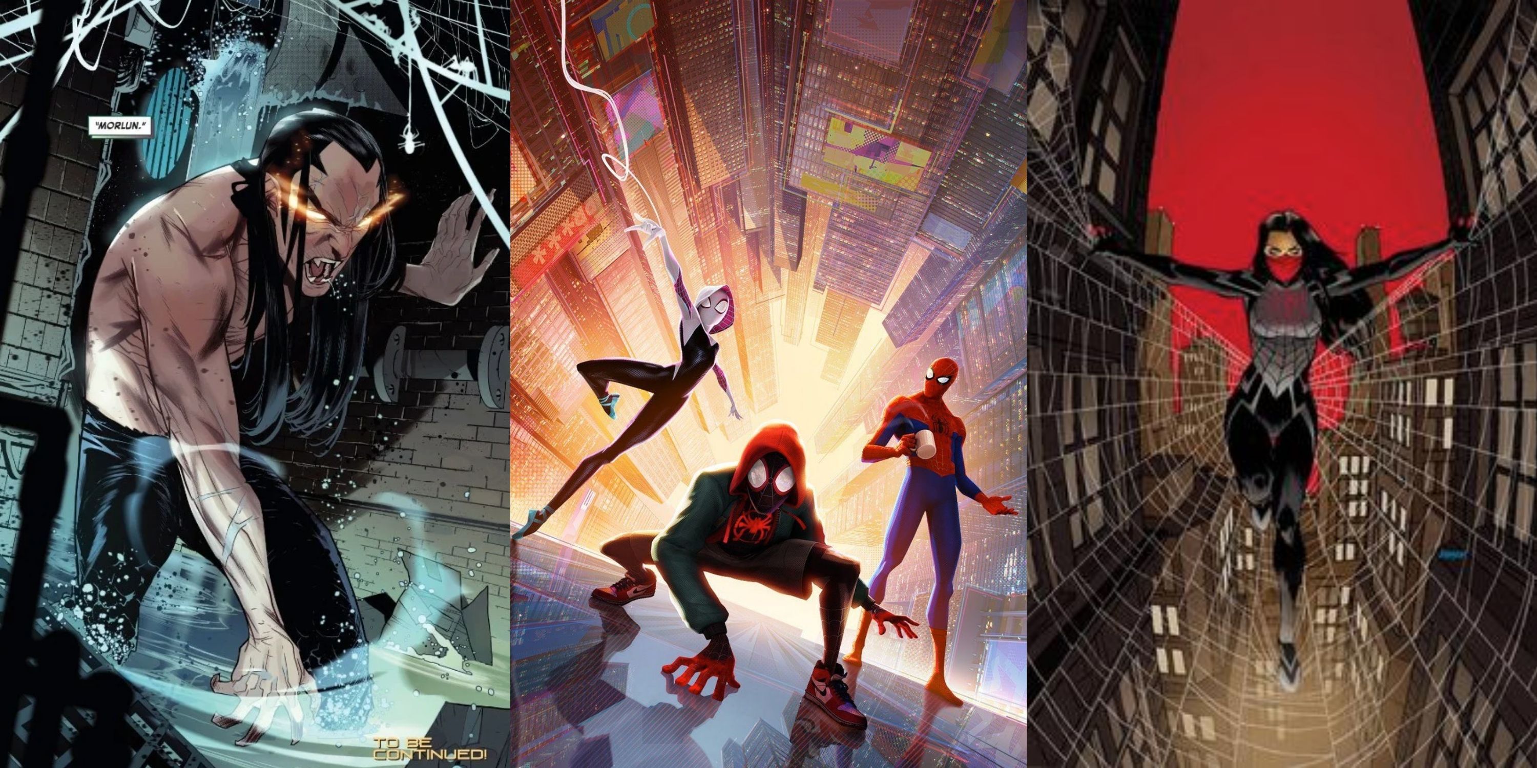 Split image of characters from the Spider-Verse