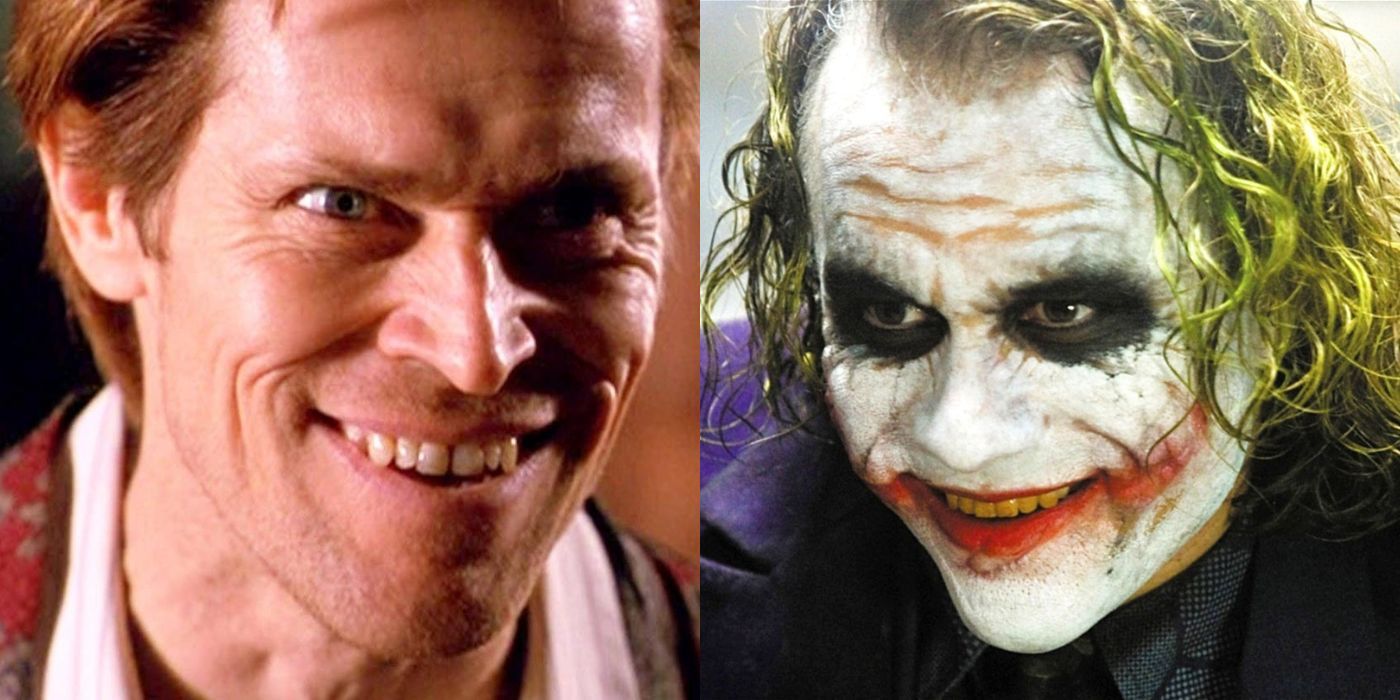 Split Image of Willem Dafoe as Norman Osborn and Heath Ledger as The Joker