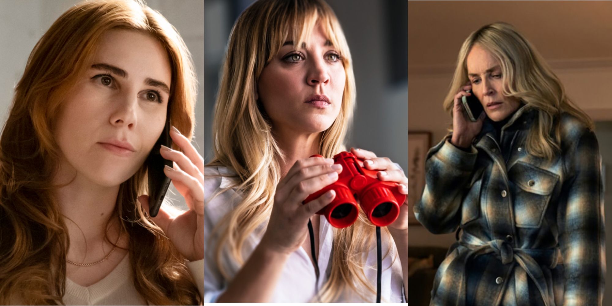 Split image of Annie, Cassie, and Lisa in The Flight Attendant season 2