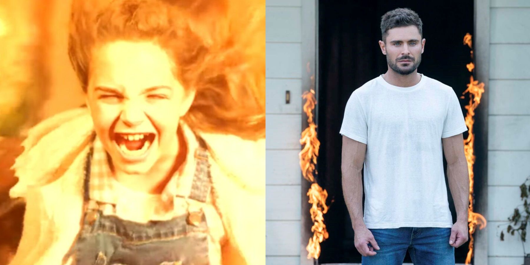 Split image of Charlie using her power and Andy looking serious in Firestarter 2022