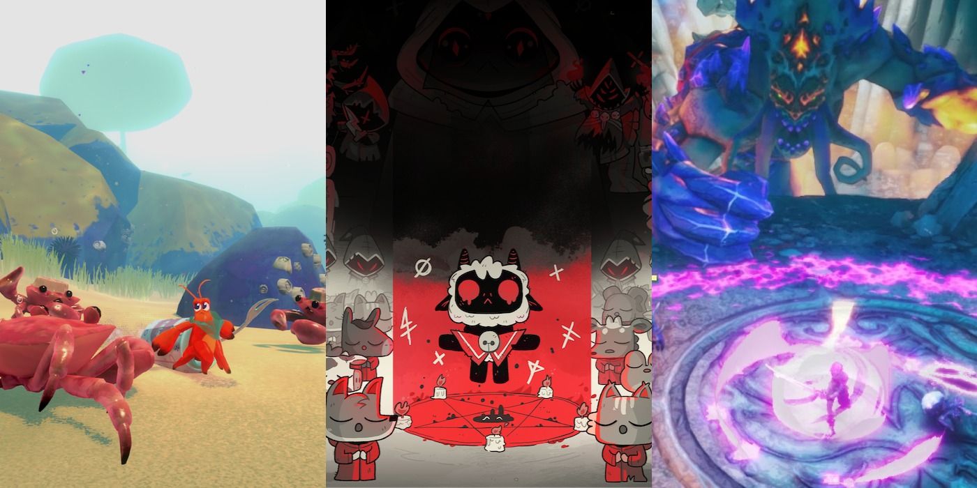 Split image of Crab, Lamb and Batora indie world showcase Nintendo games