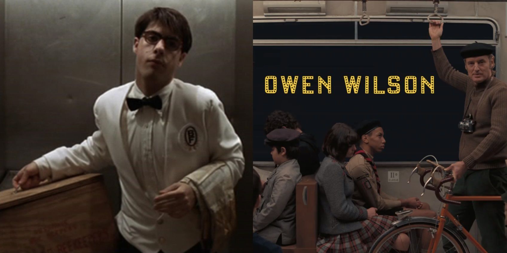 Split image of Jason Schwartzman in Rushmore and Owen Wilson in The French Dispatch