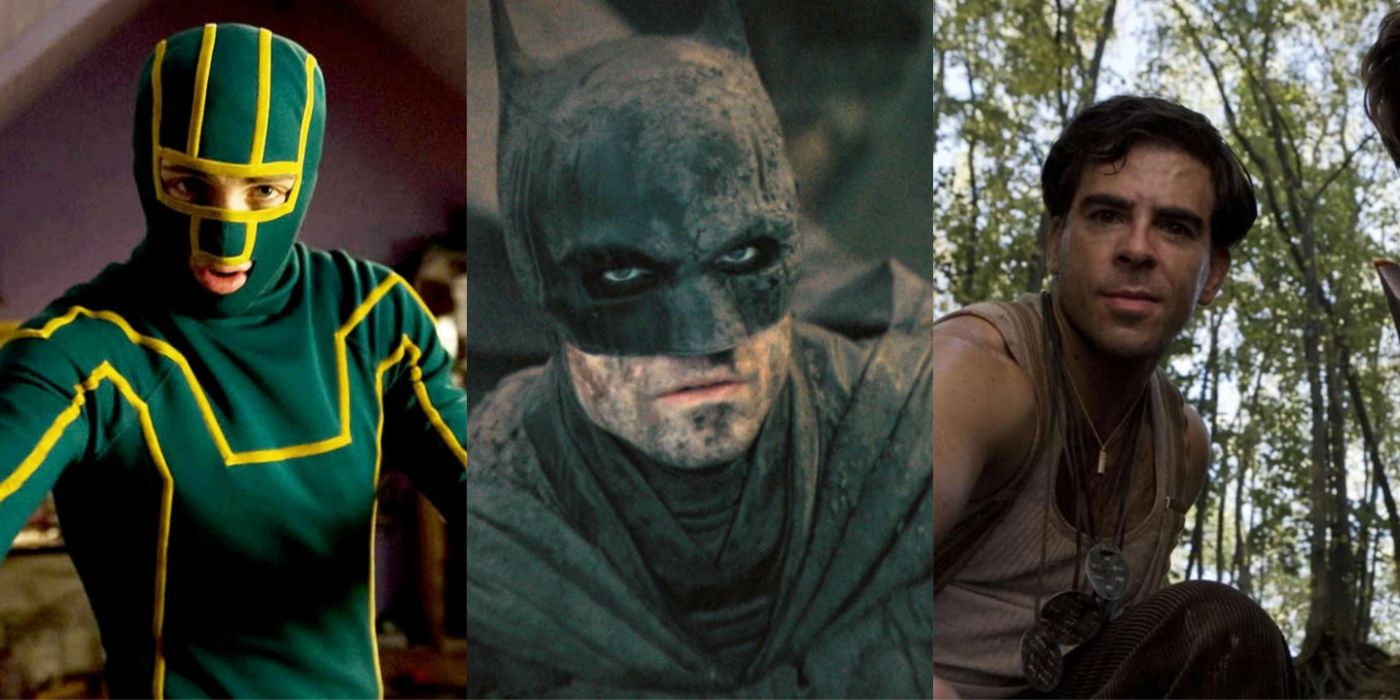 Split image of Kick-Ass in Kick-Ass, Batman in The Batman, and Donny in Inglourious Basterds