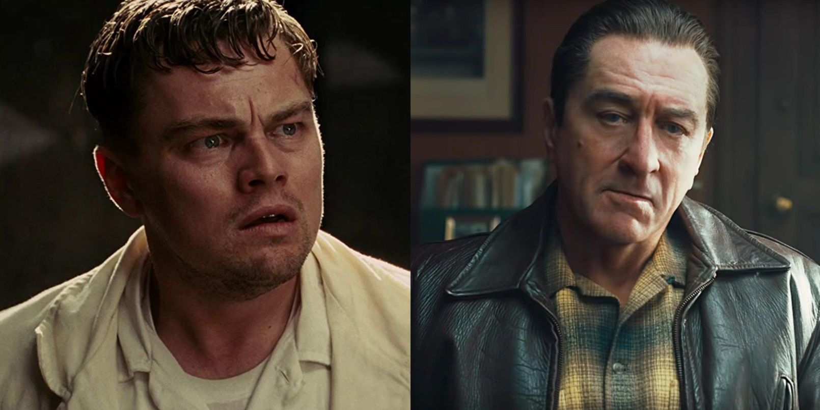 Split image of Leonardo DiCaprio in Shutter Island and Robert De Niro in The Irishman