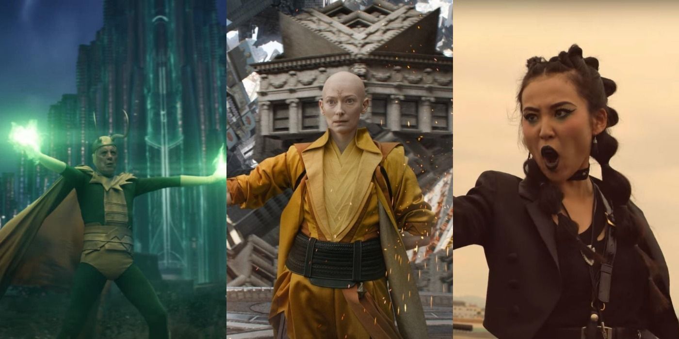 Split image of Loki, the Ancient One and Sister Grimm in Marvel magic feature