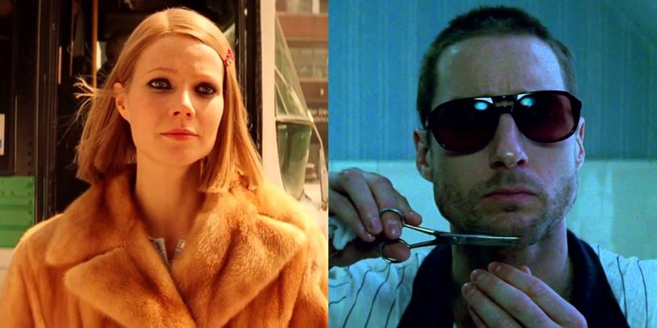 Split image of Margot getting off a bus and Richie shaving in The Royal Tenenbaums