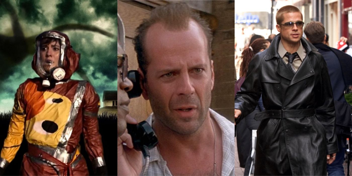 Split image of Michelle in 10 Cloverfield Lane, John in Die Hard 3, and Rusty in Ocean's Twelve