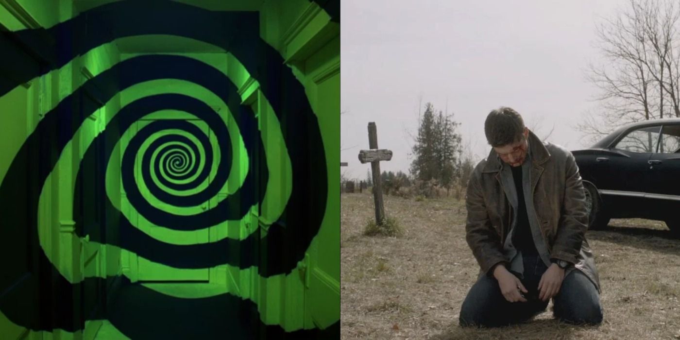 Split image of Mystery Spot and Dean Winchester in Supernatural