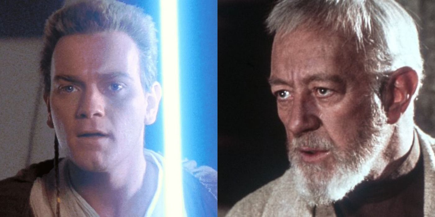 Split image of Obi-Wan Kenobi in The Phantom Menace and A New Hope