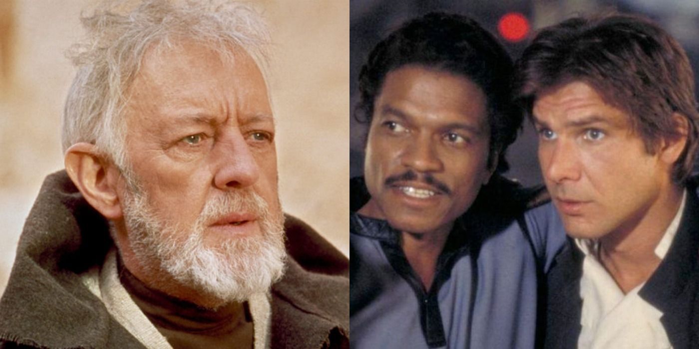Split image of Obi-Wan, Lando, and Han in Star Wars