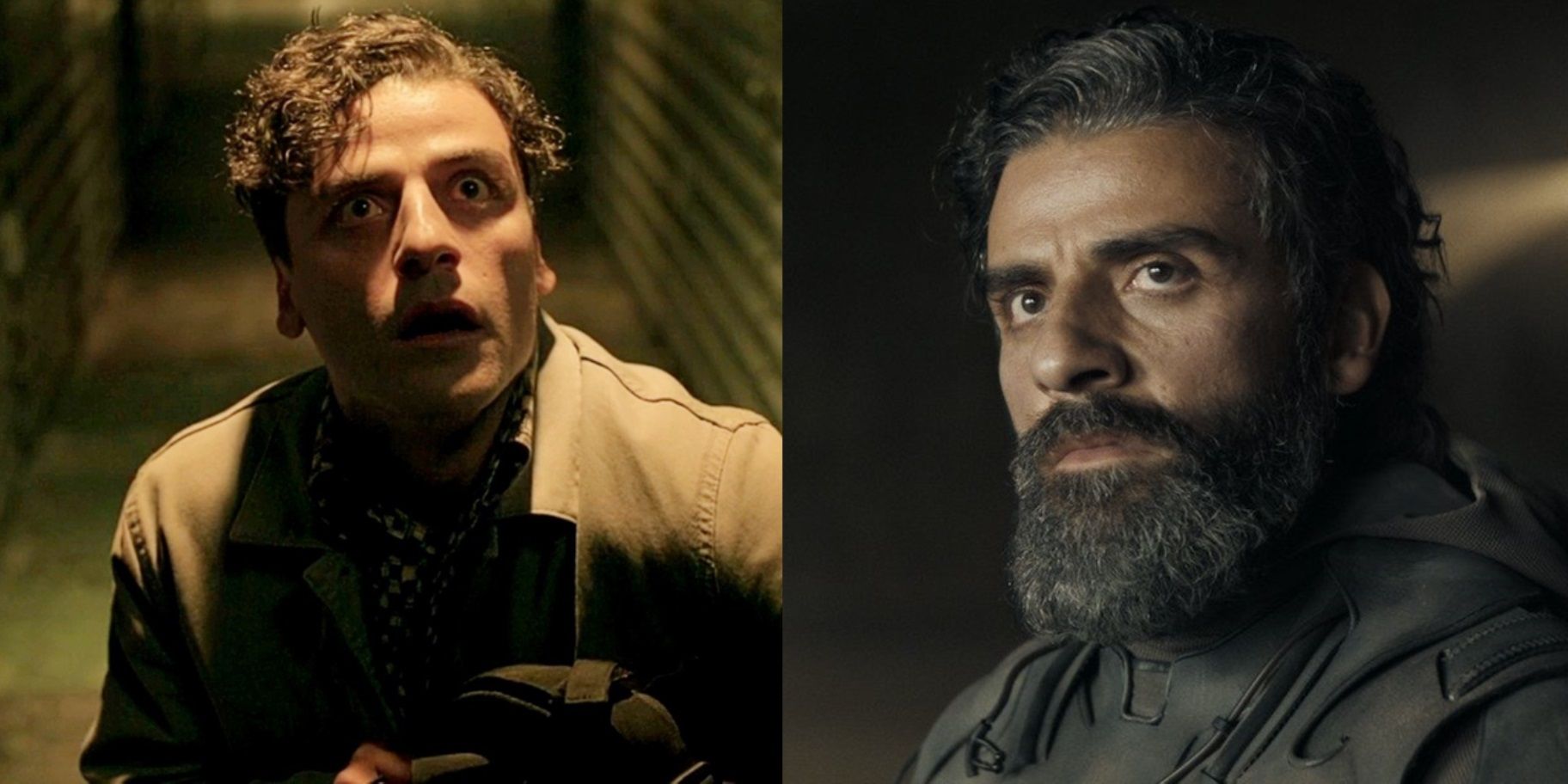 Split image of Oscar Isaac as Steven Grant in Moon Knight and as Leto Atreides in Dune