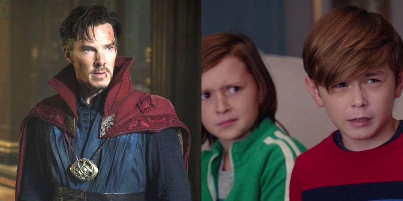 Split image of Stephen Strange and Wanda&rsquo;s kids in Doctor Strange in the Multiverse of Madness