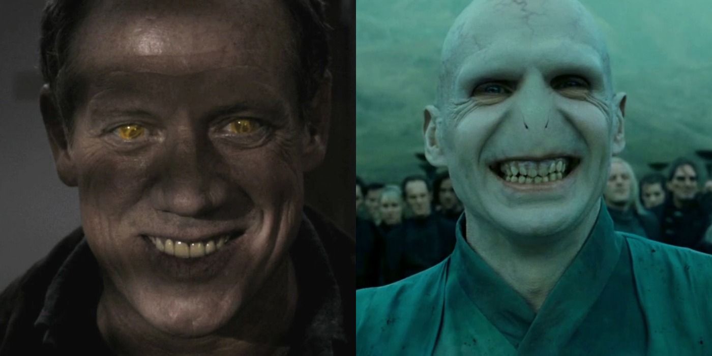 Split images of Azazel in Supernatural and Lord Voldemort in Harry Potter