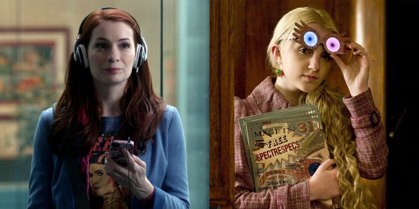 Split images of Charlie Bradbury in Supernatural and Luna Lovegood in Harry Potter