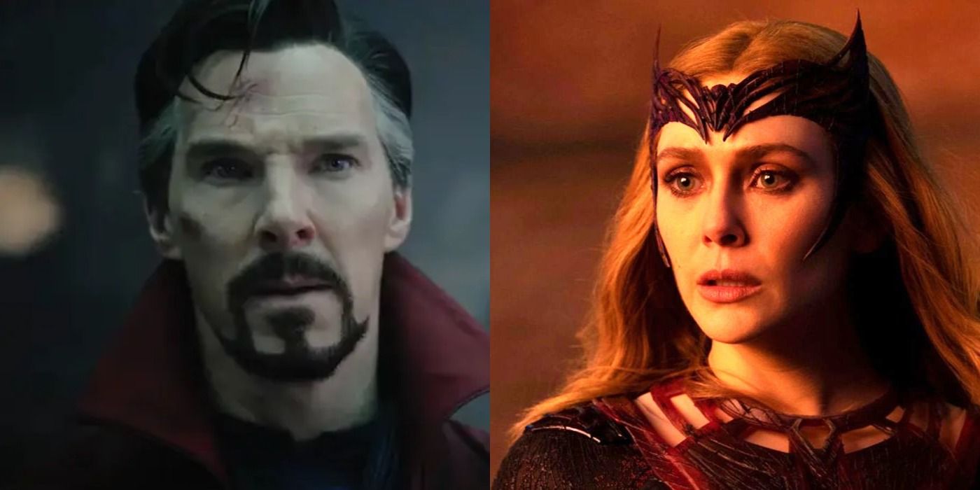 Split images of Doctor Strange and Scarlet Witch in the Multiverse of Madness