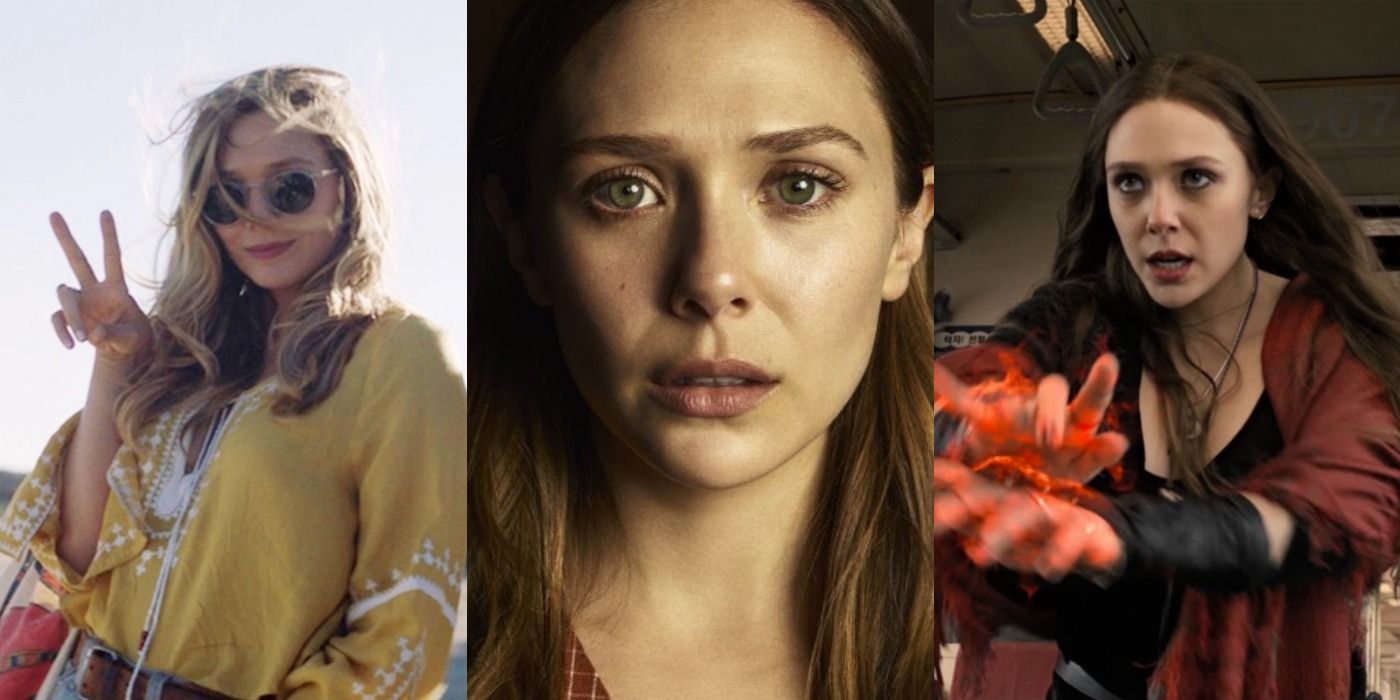 Split images of Elizabeth Olsen in Ingrid Goes West, Sorry For Your Loss, and Avengers Age of Ultron