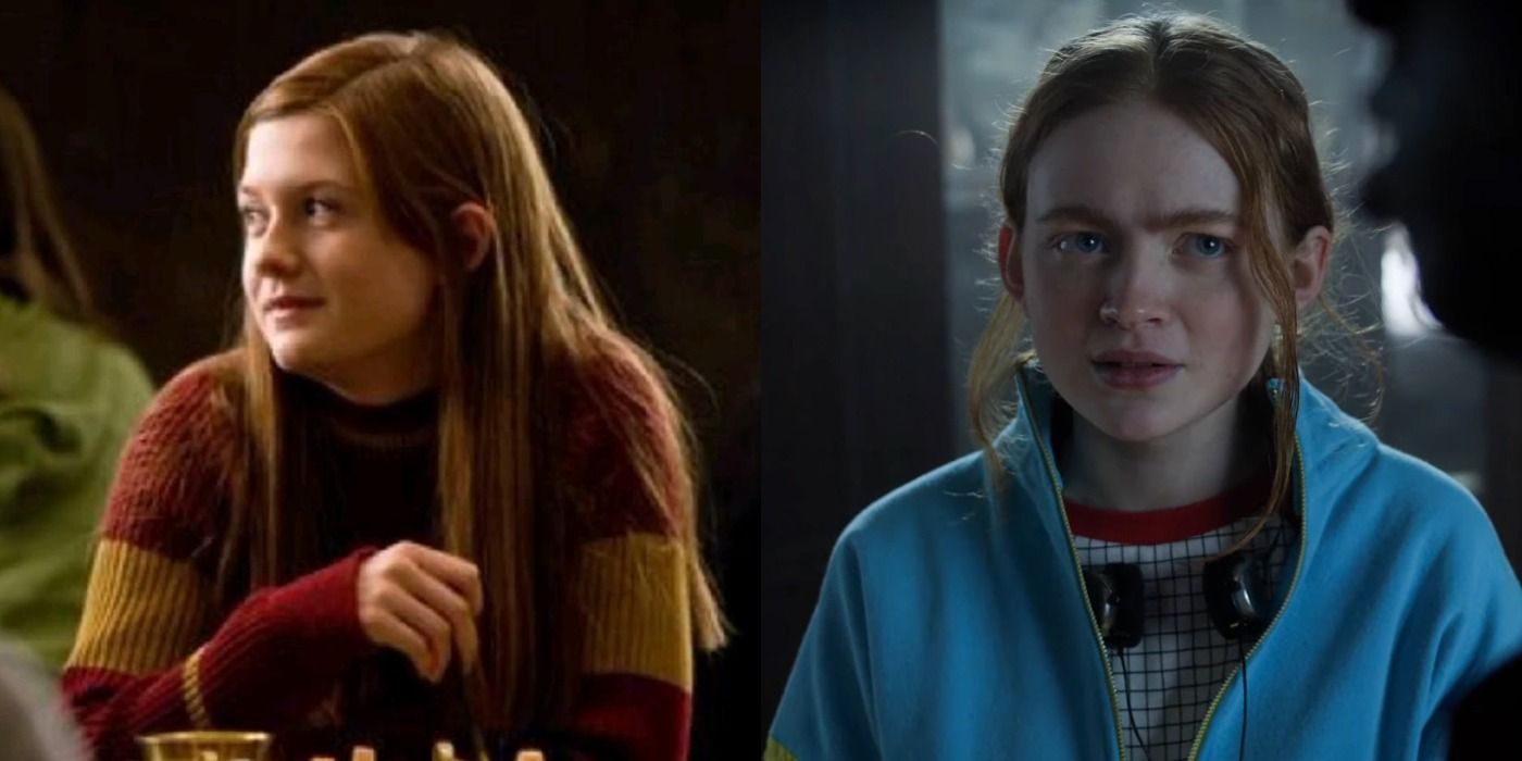 Split images of Ginny Weasley in Harry Potter and Max Hargrove in Stranger Things