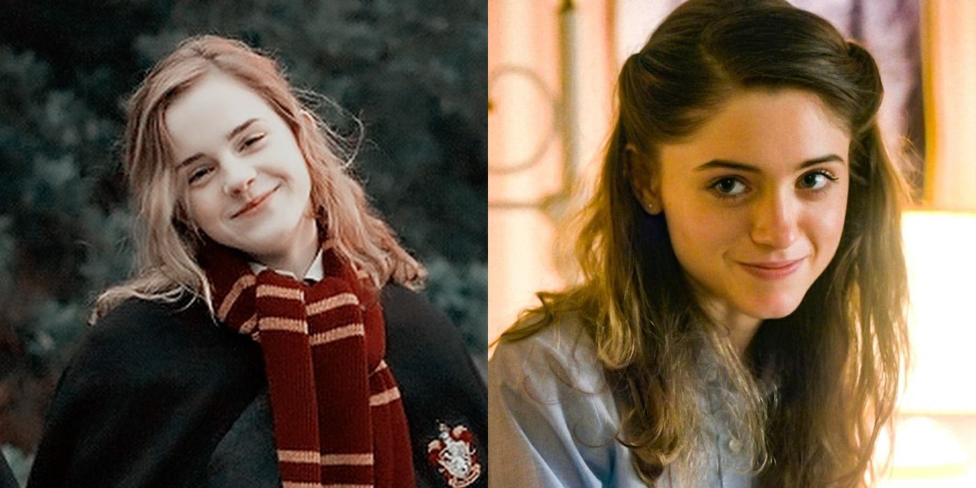 Split images of Hermione Granger in Harry Potter and Nancy Wheeler in Stranger Things