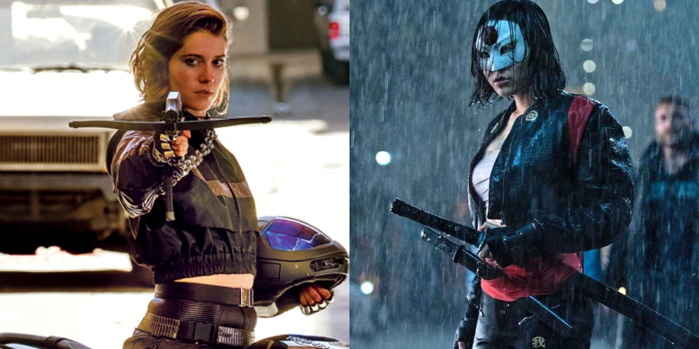 Split images of Huntress in Birds of Prey and Katana in Suicide Squad