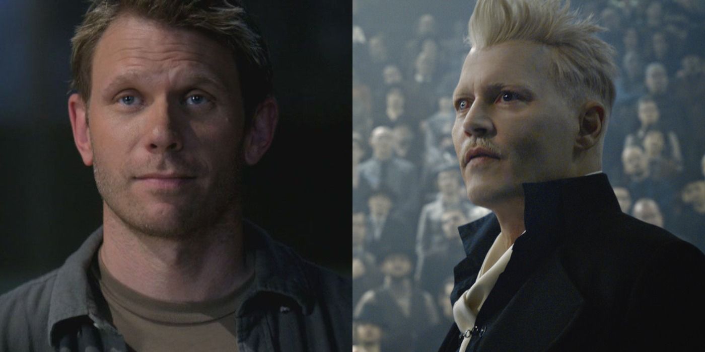 Split images of Lucifer in Supernatural and Gellert Grindelwald in Fantastic Beasts 2