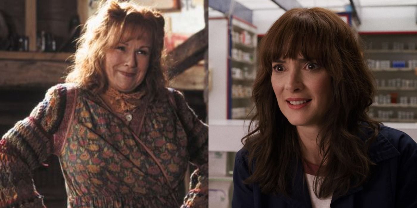 Split images of Molly Weasley in Harry Potter and Joyce Byers in Stranger Things