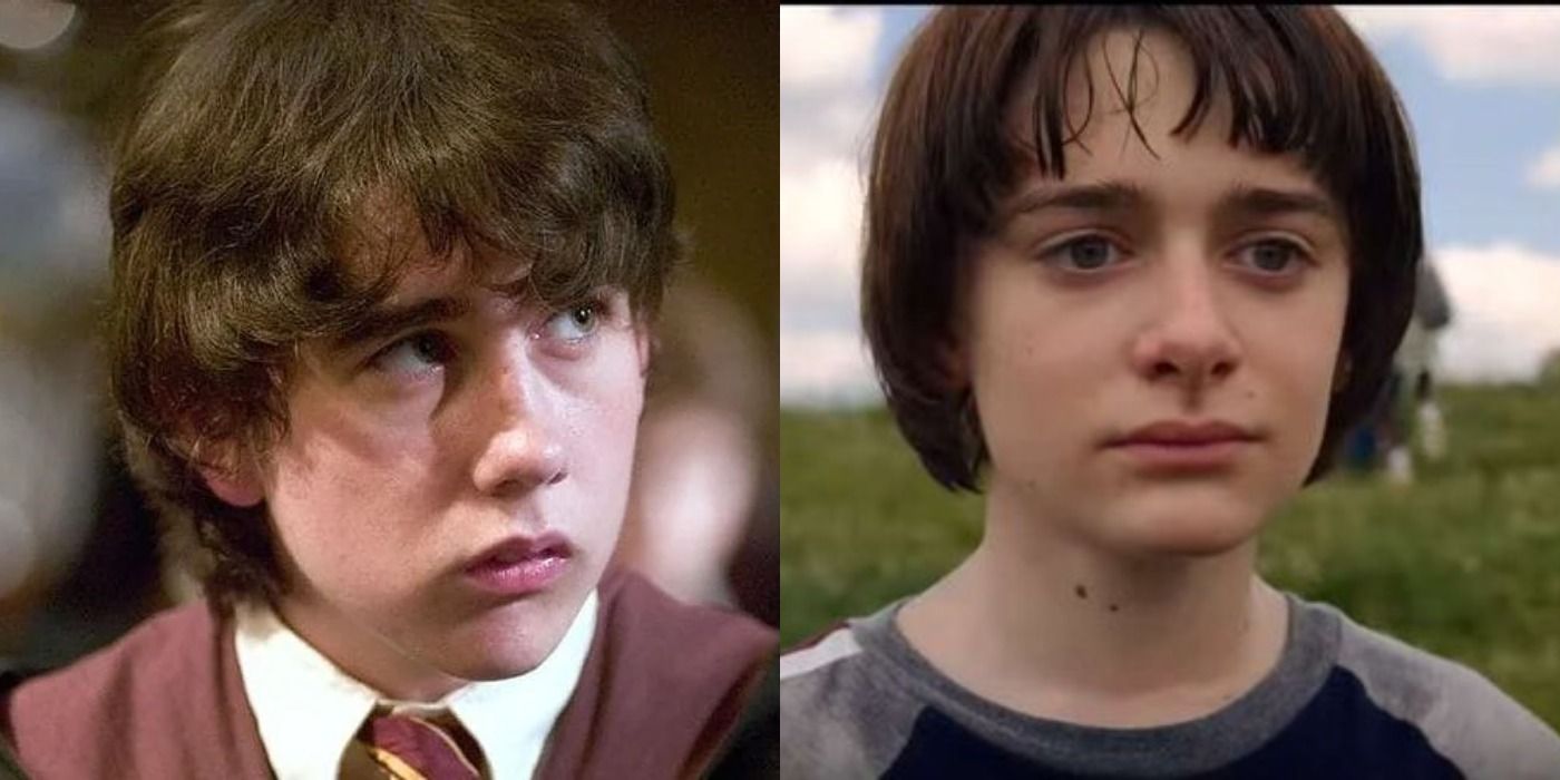 Split images of Neville Longbottom in Harry Potter and Will Byers in Stranger Things