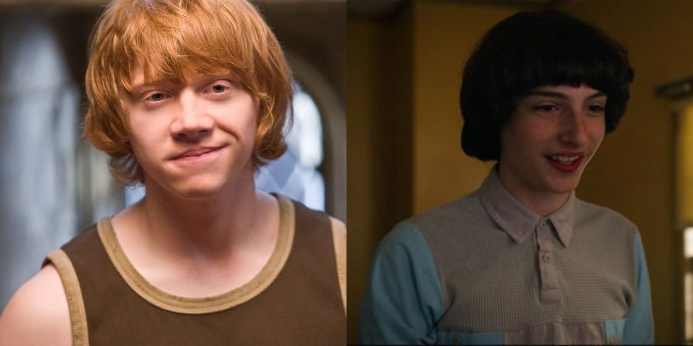 Split images of Ron Weasley in Harry Potter and Mike Wheeler in Stranger Things