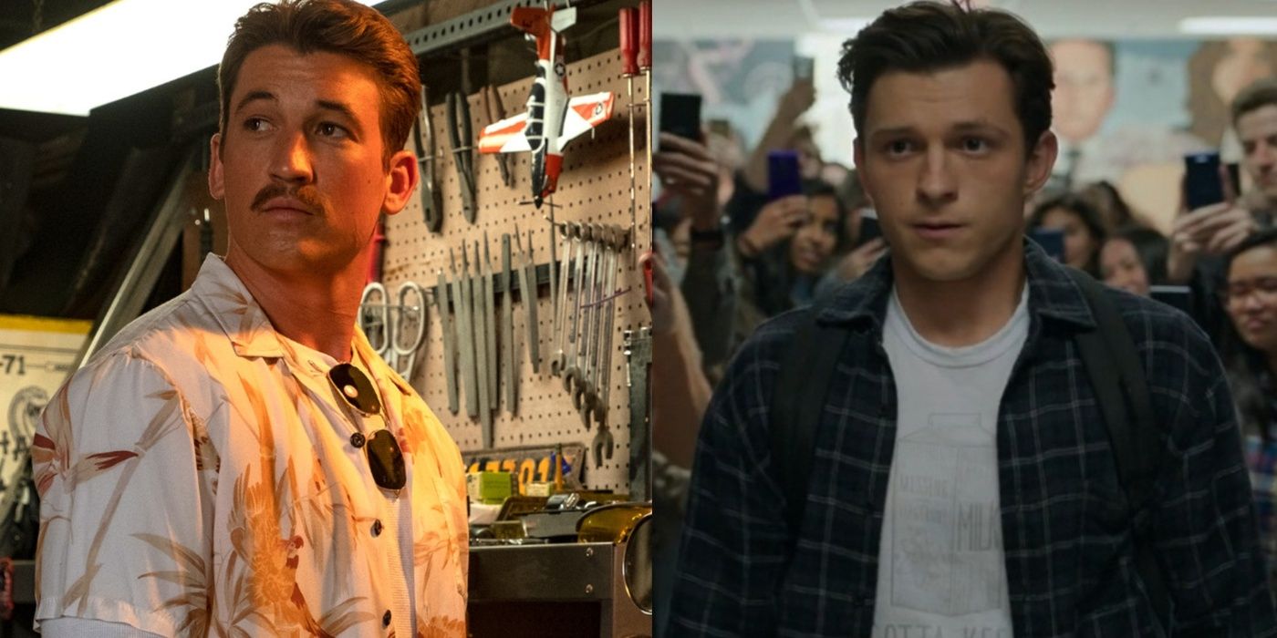 Split images of Rooster in Top Gun 2 and Peter Parker in Spider-Man No Way Home