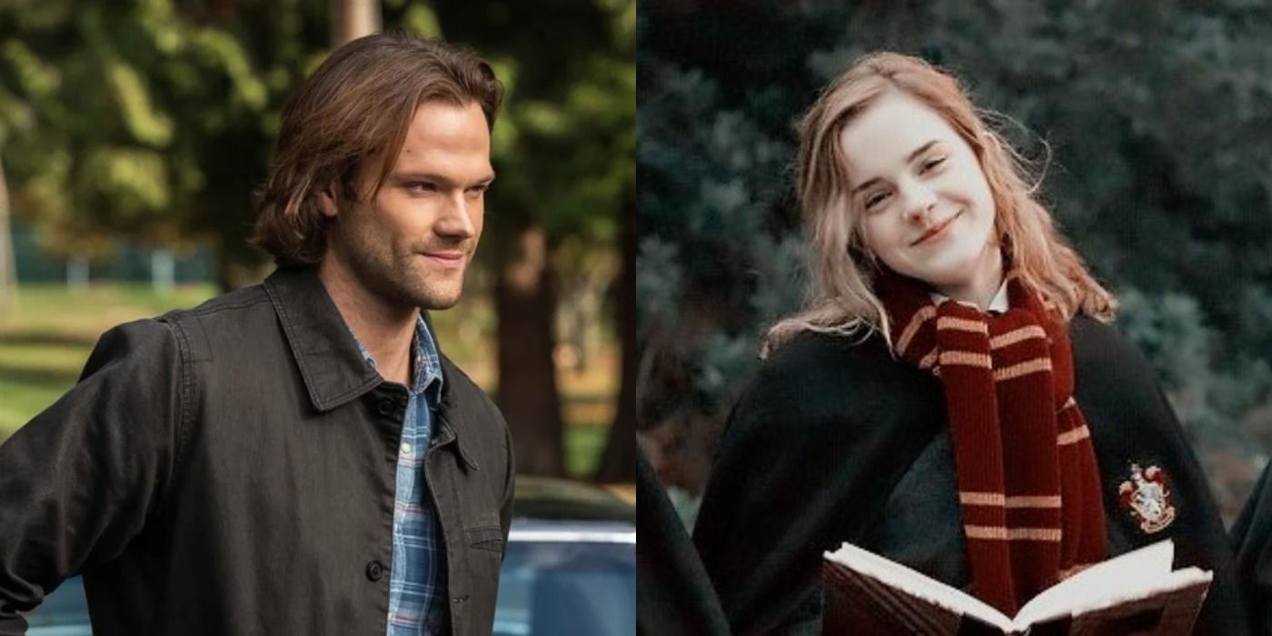 Split images of Sam Winchester in Supernatural and Hermione Granger in Harry Potter