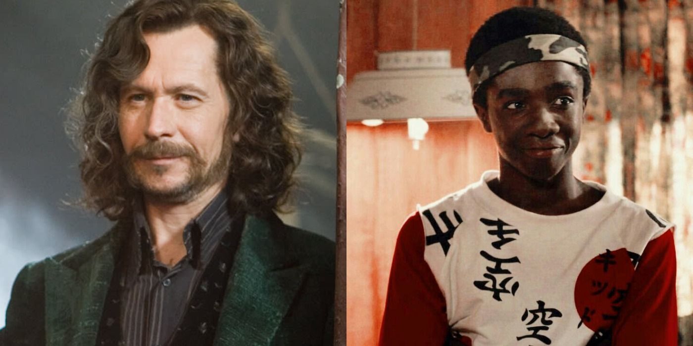 Split images of Sirius Black in Harry Potter and Lucas Sinclair in Stranger Things