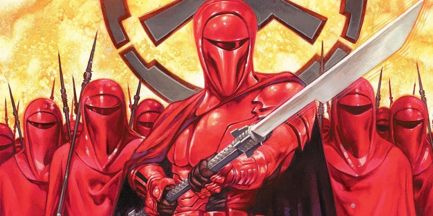 The Imperial Royal Guard in their armor and brandishing their weapons in Crimson Empire.