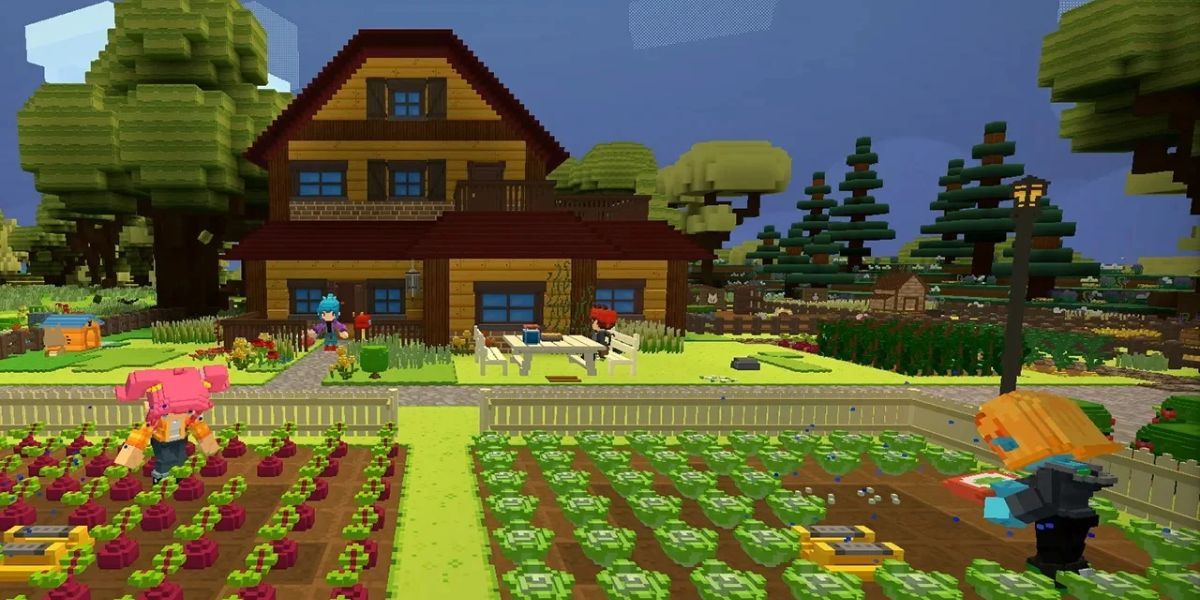 A screenshot of a farm on the slice of life game Staxel 