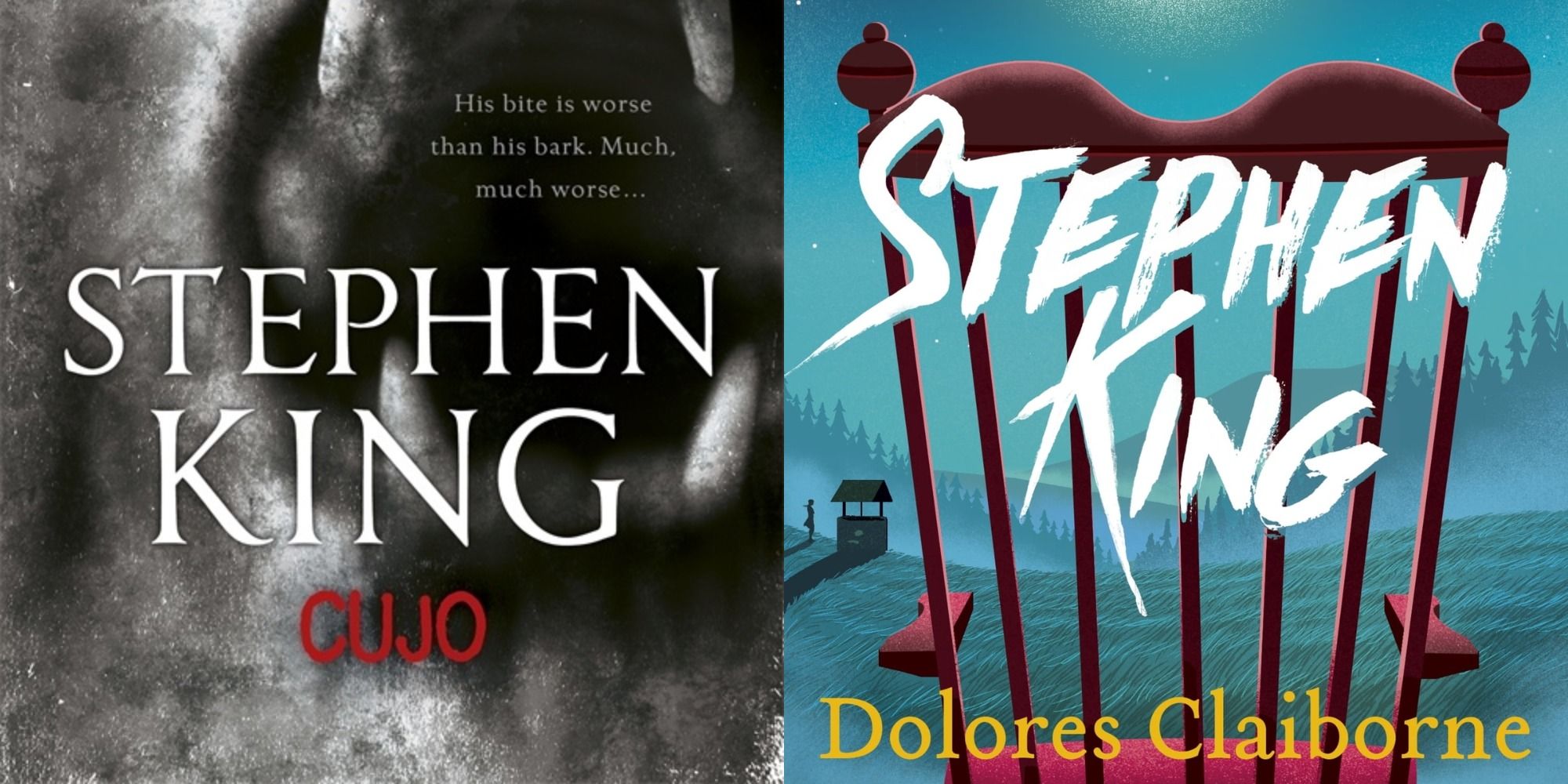 Split image showing book covers for Cujo and Dolores Claiborne.
