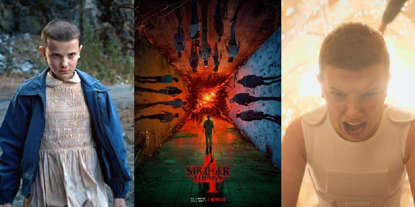 Split image of the Stranger Things 4 poster and Eleven