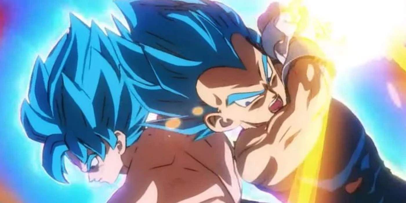 Super Saiyan Blue Goku and Super Saiyan Blue Vegeta fightin together in Dragon Ball Super Broly.