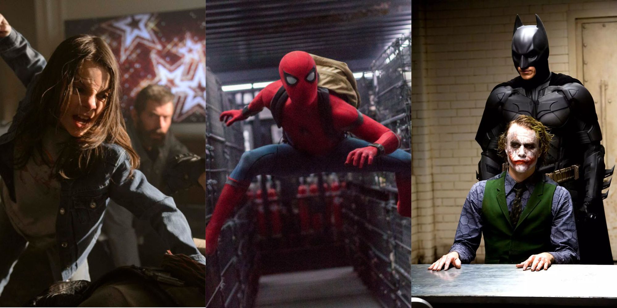 Split image of Logan, Spider-Man and The Dark Knight