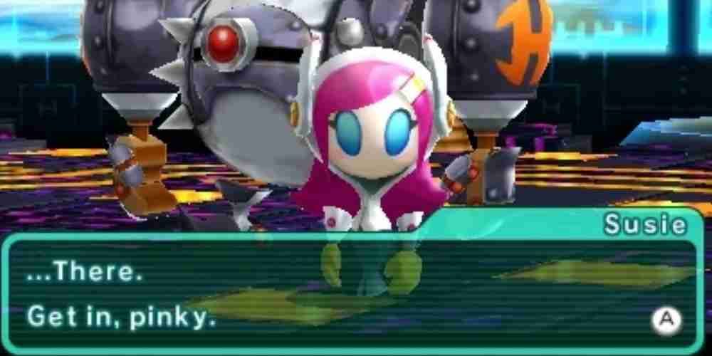Susie asks Kirby to get into the robot.
