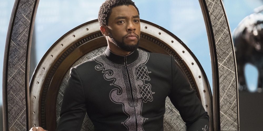 T'Challa sits on his throne in Black Panther