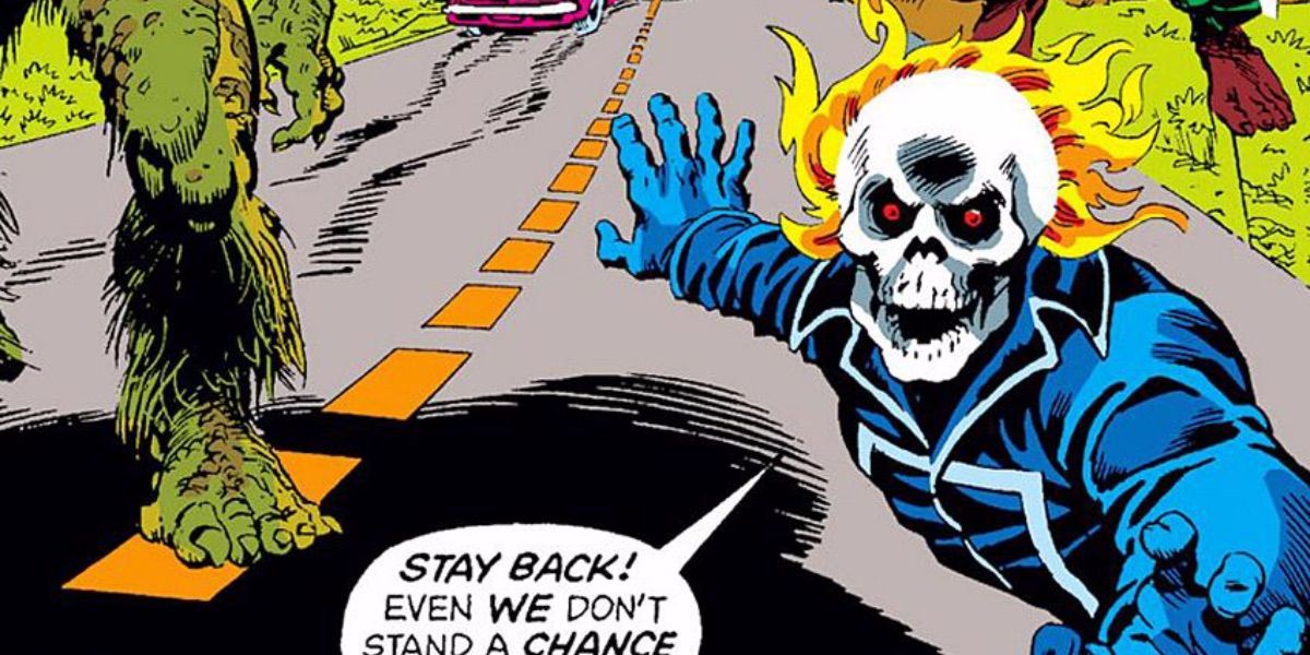 Ghost Rider warns his team mates from the Legion of Monsters