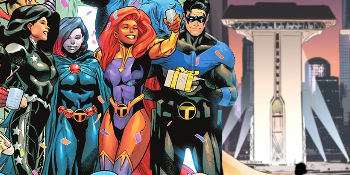 Teen Titans celebrating nightwing starfire raven wonder girl