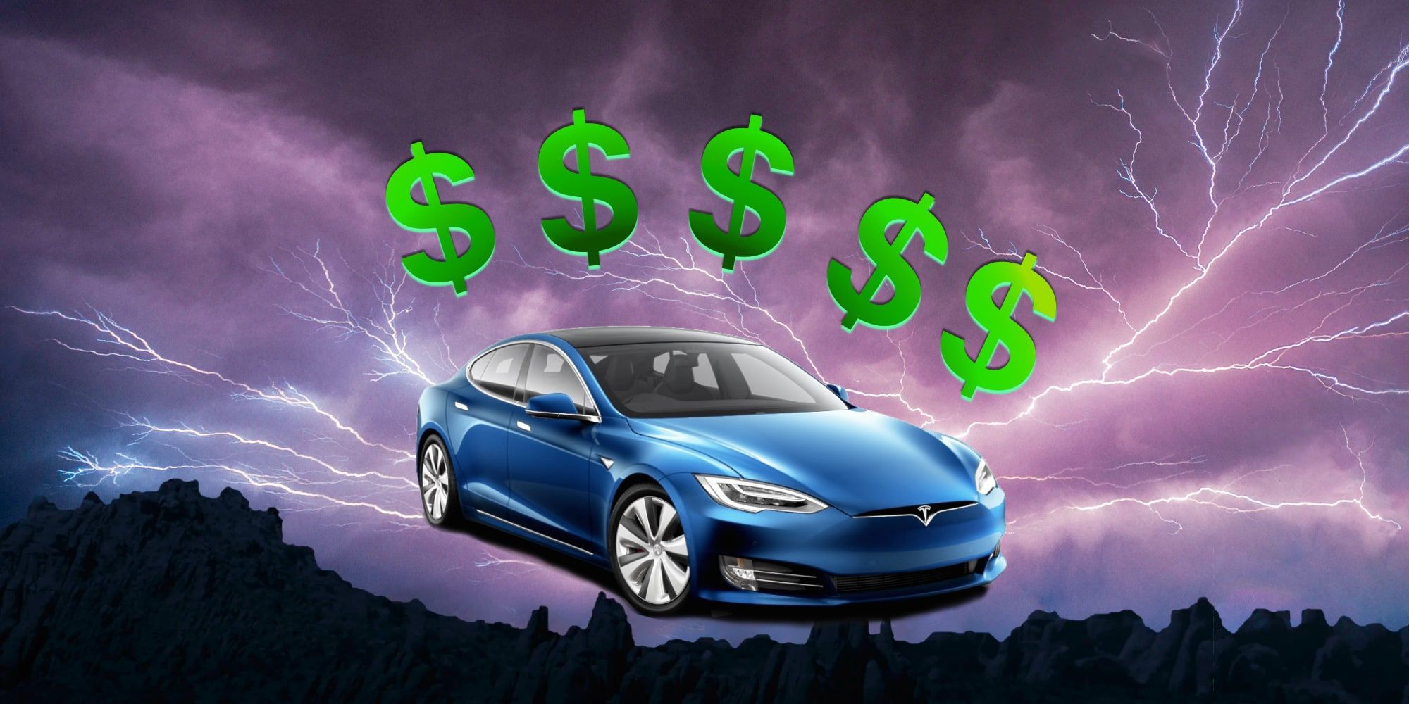 Tesla Model S Dollar Signs Lightning Storm BG