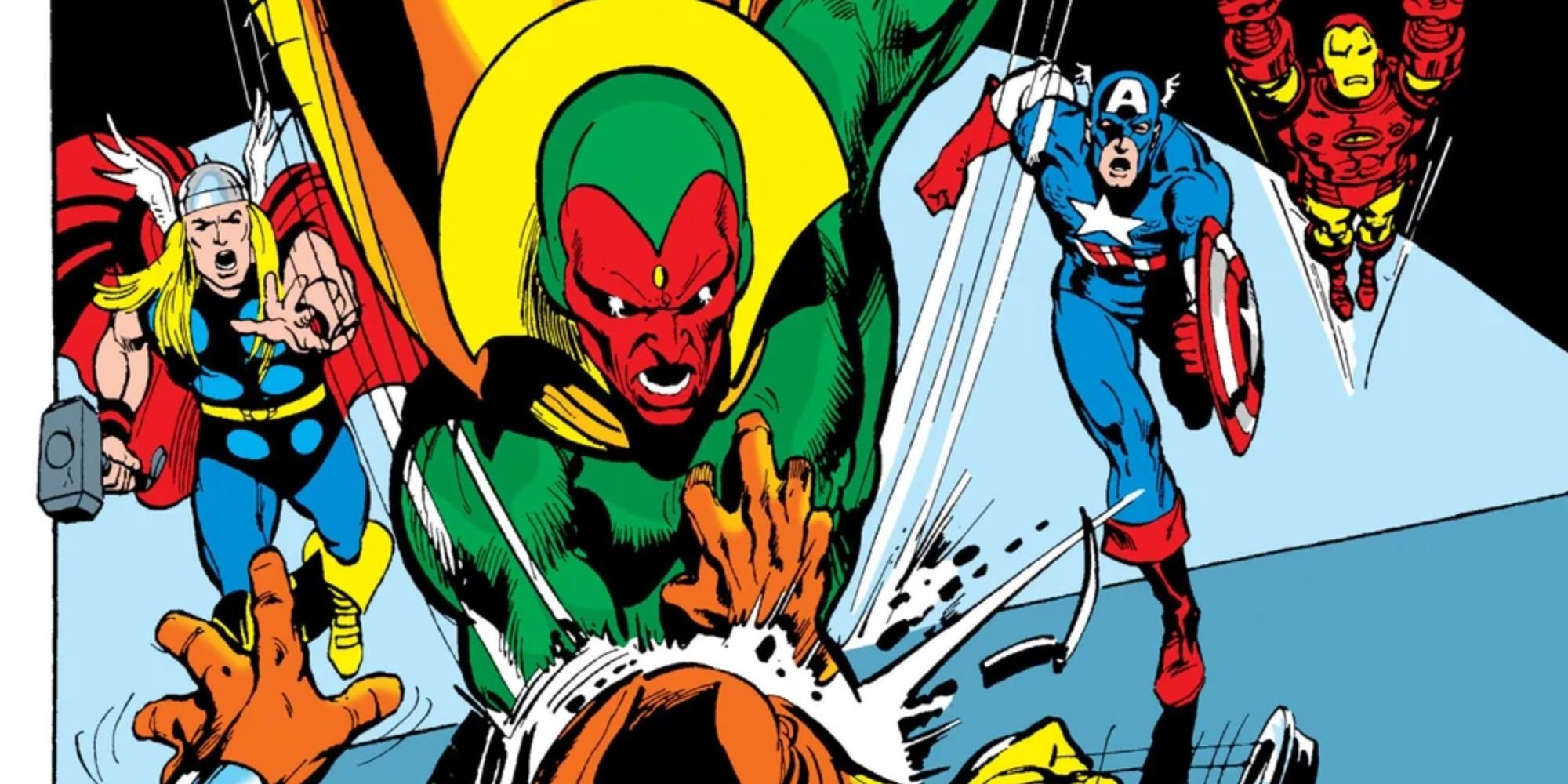 The Avengers try to stop Vision in Marvel Comics.