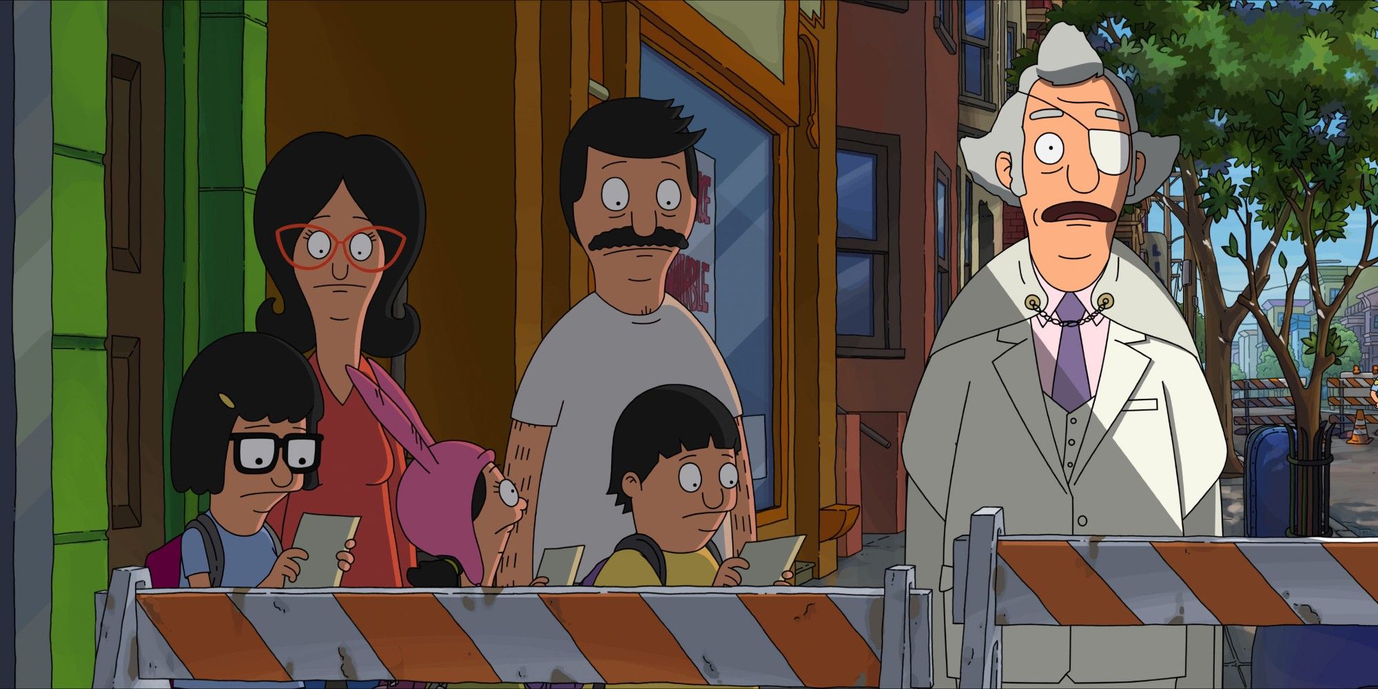 The Belchers and Calvin Fischoeder in The Bob's Burger's Movie
