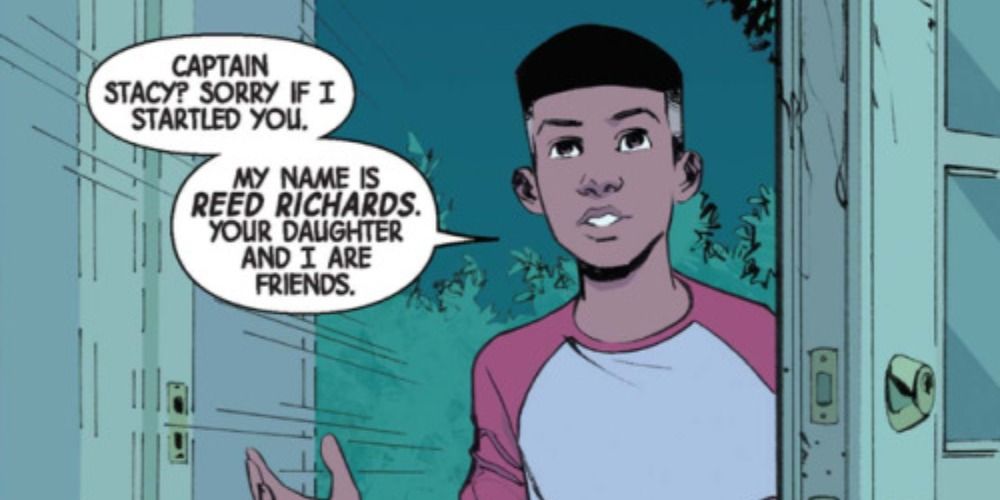 The black Reed Richards meets Stacy for the first time