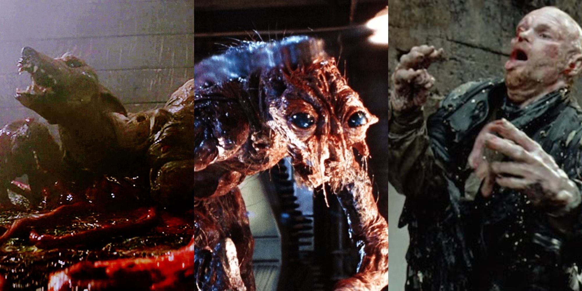 Split image of The Dog Thing, The Fly, and Robocop side villain