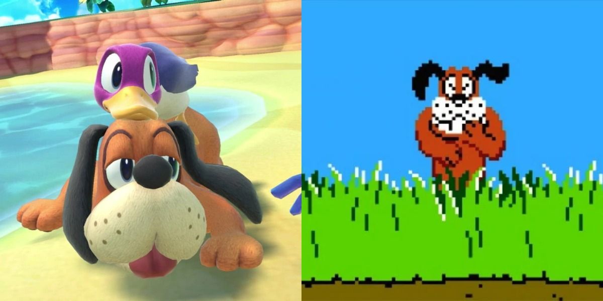 The Dog and Duck are ready for action in Smash Bros. while the same dog laughs at you in Duck Hunt.